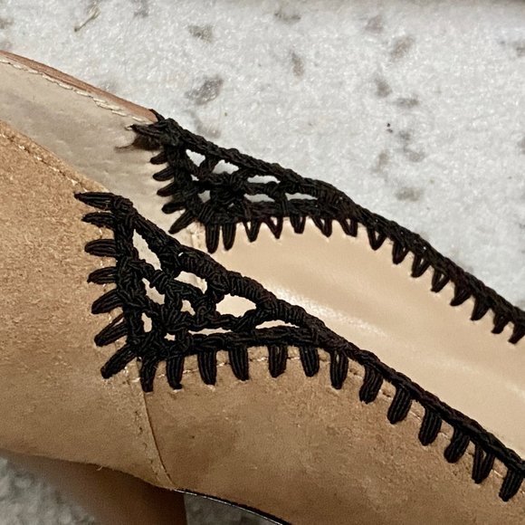 Ann Marino Boho Minimalist Hot Suede Leather Crochet Pumps Heels Shoes  … - Picture 4 of 9